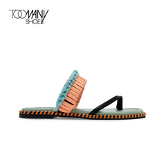 Toomanyshoes女鞋2022夏季新款暖洋洋编织拼接外穿人字带凉拖鞋