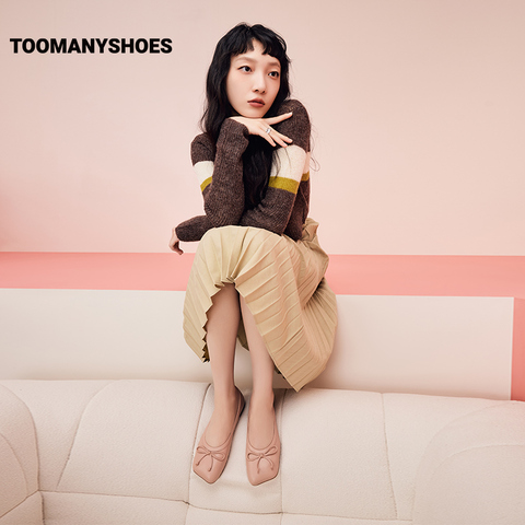 Toomanyshoes女鞋2023春新款怪可爱的方头蝴蝶结芭蕾舞鞋平底单鞋
