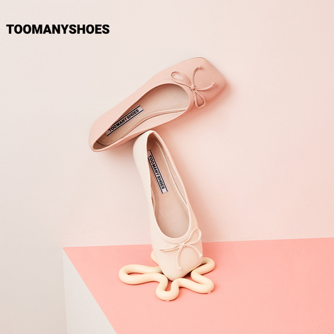 Toomanyshoes女鞋2023春新款怪可爱的方头蝴蝶结芭蕾舞鞋平底单鞋