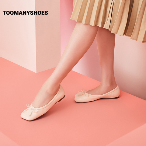 Toomanyshoes女鞋2023春新款怪可爱的方头蝴蝶结芭蕾舞鞋平底单鞋