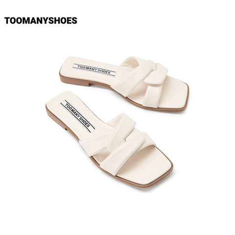 Toomanyshoes女鞋2023夏季新款限定期刊方头休闲外穿一字带凉拖鞋