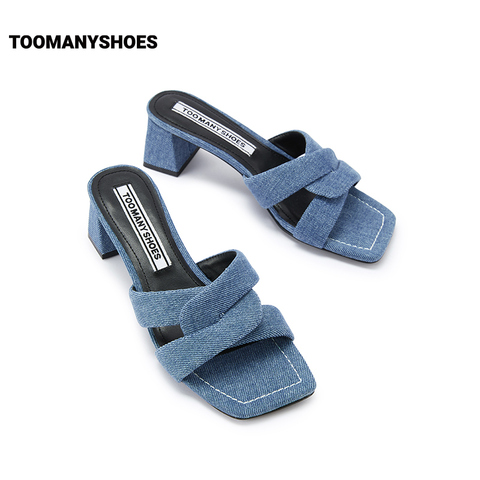 Toomanyshoes女鞋2023夏季新款限定期刊方头休闲外穿一字带凉拖鞋