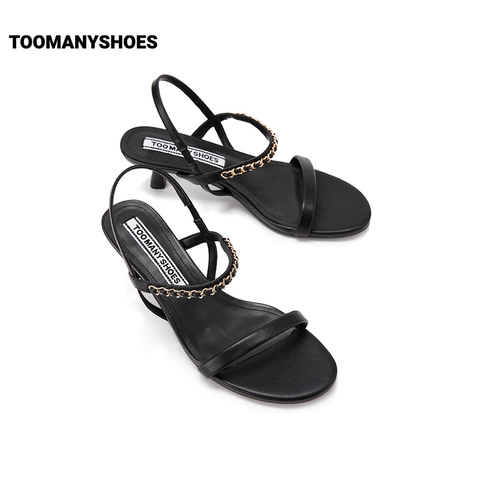 Toomanyshoes女鞋23夏新款多巴胺链条装饰圆头细跟一字带时装凉鞋