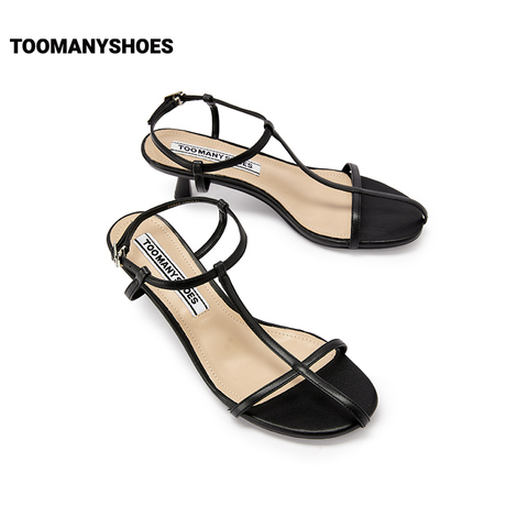 Toomanyshoes女鞋2023夏新款二分之一圆头细跟一字带外穿高跟凉鞋