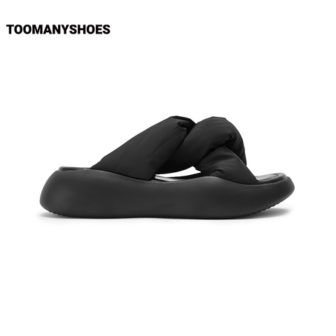 Toomanyshoes女鞋2023夏季新款软欧包布面扭结厚底休闲凉鞋女拖鞋