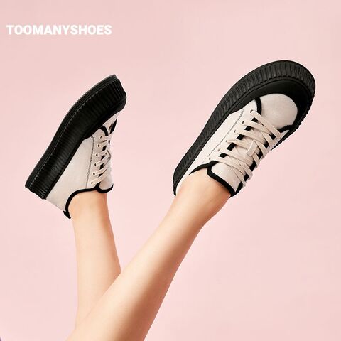 Toomanyshoes饼干鞋新款黑巧曲奇拼色松糕厚底增高休闲帆布板鞋女