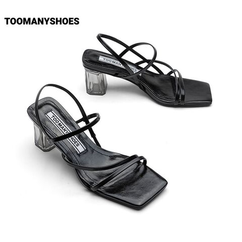 Toomanyshoes夏日街头透明粗跟法式方头凉鞋外穿时髦绑带高跟鞋女