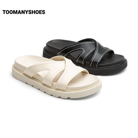 Toomanyshoes写真集23夏新款方头平底凉拖外穿高级感交叉带拖鞋女