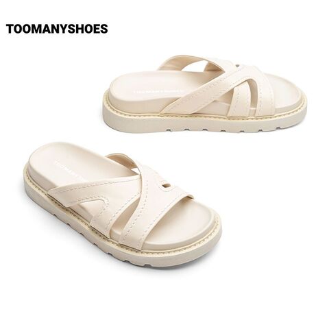 Toomanyshoes写真集23夏新款方头平底凉拖外穿高级感交叉带拖鞋女