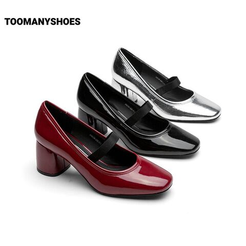 Toomanyshoes女鞋2023年新款蓬蓬裙一脚蹬复古方头银色芭蕾舞单鞋