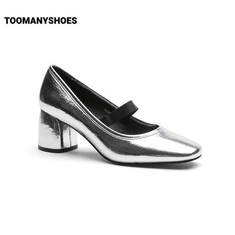 Toomanyshoes女鞋2023年新款蓬蓬裙一脚蹬复古方头银色芭蕾舞单鞋
