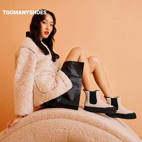 Toomanyshoes曲奇靴子奶油顶厚底饼干鞋烟筒靴毛绒绒切尔西短靴女