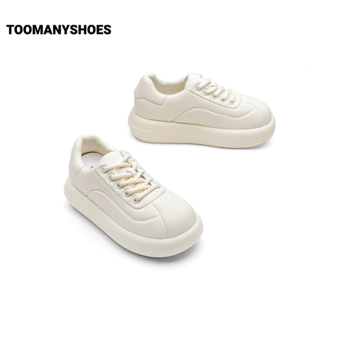Toomanyshoes2023秋季新款3D空间厚底系带时尚休闲鞋女单鞋小白鞋