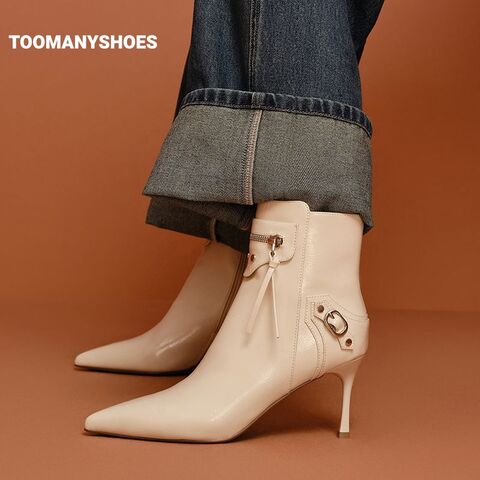 Toomanyshoes靴子秋冬新款007尖头细高跟时装靴复古漆皮短靴女