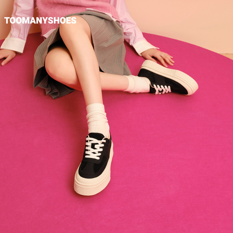 Toomanyshoes女鞋乖乖女厚底增高拼接舒适板鞋小白鞋