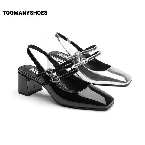 Toomanyshoes单鞋女2023新款包头凉鞋银河甜心后空高跟银色玛丽珍