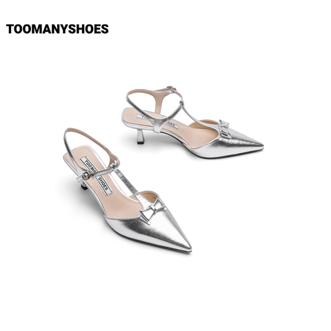 Toomanyshoes女鞋2024新款女团公演细高跟后空银色包头凉鞋女外穿