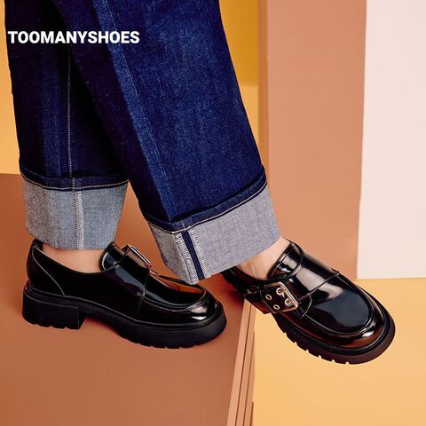 Toomanyshoes女鞋2024新款乐福鞋月光剪影英伦复古小皮鞋厚底单鞋