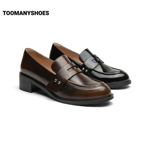 Toomanyshoes秋色梧桐学院风复古皮鞋厚底乐福鞋
