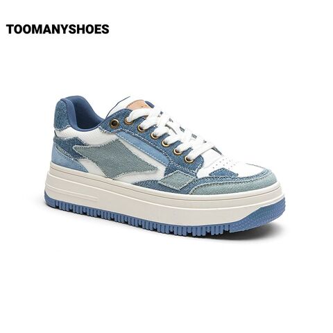 Toomanyshoes女鞋2024新款牛仔补丁休闲运动鞋不撞款厚底复古板鞋