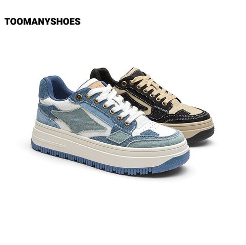 Toomanyshoes女鞋2024新款牛仔补丁休闲运动鞋不撞款厚底复古板鞋