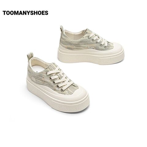 Toomanyshoes女鞋2024新款白桦林休闲板鞋松糕厚底增高时尚帆布鞋