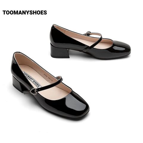 Toomanyshoes女鞋闪闪发光钻饰粗高跟芭蕾舞鞋银色复古玛丽珍单鞋