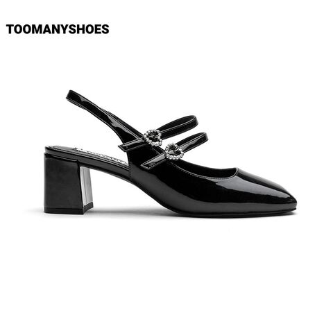 [明星同款]Toomanyshoes女鞋银河甜心包头单凉鞋粗高跟银色玛丽珍