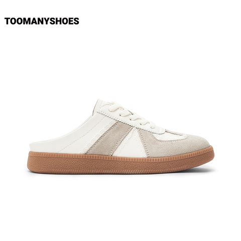 Toomanyshoes女鞋一日女友芭蕾德训鞋小白鞋厚底银色包头毛毛拖鞋