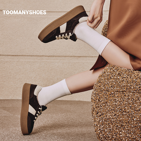 Toomanyshoes女鞋24新款落日森林复古阿甘德训鞋反绒厚底增高板鞋