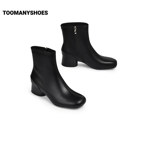 Toomanyshoes靴子2024秋冬新款米兰达瘦瘦靴侧拉链粗高跟时装靴女