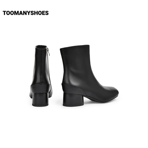 Toomanyshoes靴子2024秋冬新款米兰达瘦瘦靴侧拉链粗高跟时装靴女
