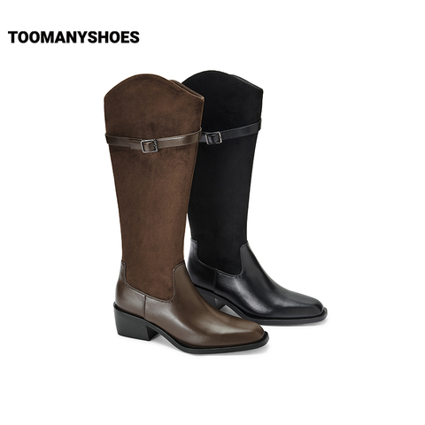 孙千同款Toomanyshoes靴子时髦打卡长筒高跟显瘦棕色骑士靴女长靴