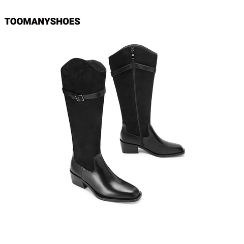 孙千同款Toomanyshoes靴子时髦打卡长筒高跟显瘦棕色骑士靴女长靴