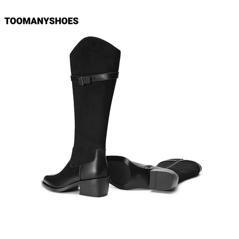 孙千同款Toomanyshoes靴子时髦打卡长筒高跟显瘦棕色骑士靴女长靴