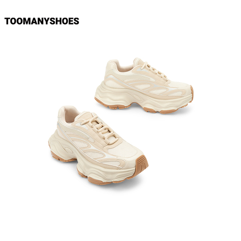 Toomanyshoes女鞋2024新款火焰印记厚底运动网面鞋复古银色老爹鞋