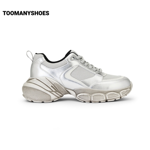 【明星同款】Toomanyshoes脏脏包厚底运动男女网鞋银色情侣老爹鞋