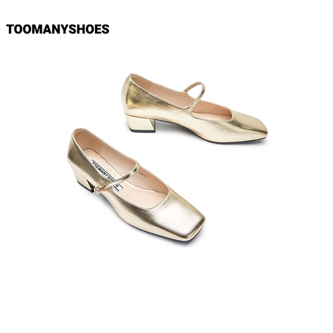 Toomanyshoes女鞋2024新款朝酒晚舞方头粗跟小香风单鞋复古玛丽珍