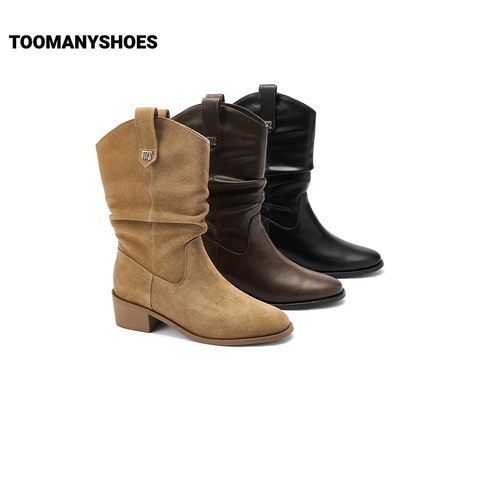 孙千同款Toomanyshoes秋日记忆美拉德堆堆靴骑士靴女