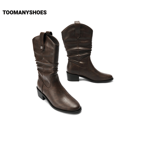 孙千同款Toomanyshoes秋日记忆美拉德堆堆靴骑士靴女