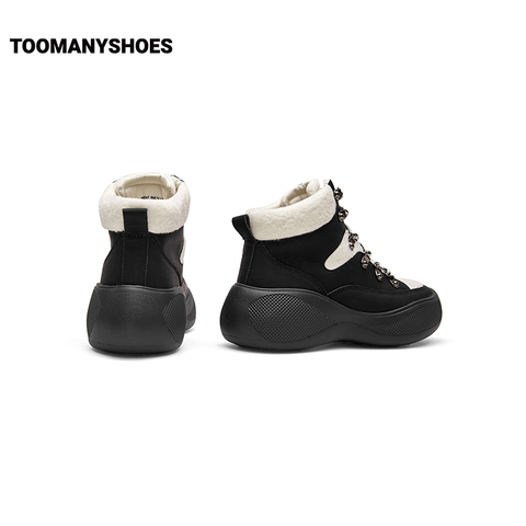 Toomanyshoes女鞋碎银黑茶运动休闲高帮滑雪鞋厚底增高复古老爹鞋