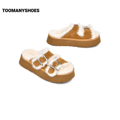 Toomanyshoes毛毛鞋2024秋冬新款秋风起厚底真皮美拉德勃肯拖鞋女