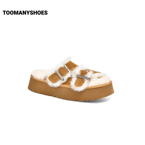 Toomanyshoes毛毛鞋2024秋冬新款秋风起厚底真皮美拉德勃肯拖鞋女
