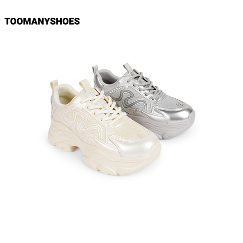 Toomanyshoes女鞋25新款心引力运动休闲鞋厚底增高复古银色老爹鞋