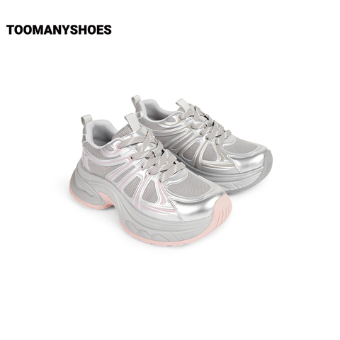 Toomanyshoes女鞋25新款极光幻影运动时尚休闲厚底增高银色老爹鞋