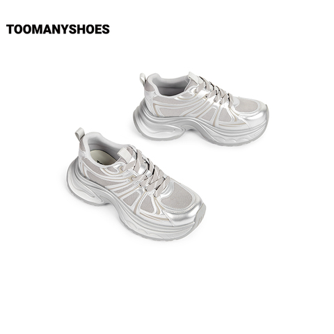 Toomanyshoes女鞋25新款极光幻影运动时尚休闲厚底增高银色老爹鞋