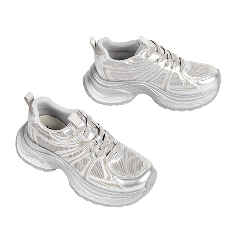 Toomanyshoes女鞋25新款极光幻影运动时尚休闲厚底增高银色老爹鞋