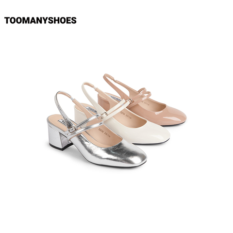 Toomanyshoes女鞋2025新款怦然心动粗高跟包头凉鞋银色复古玛丽珍