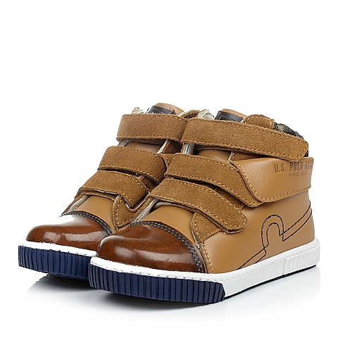 U.S.POLO ASSN./美国马球协会春秋季驼色牛皮男小童皮鞋满帮鞋L50127