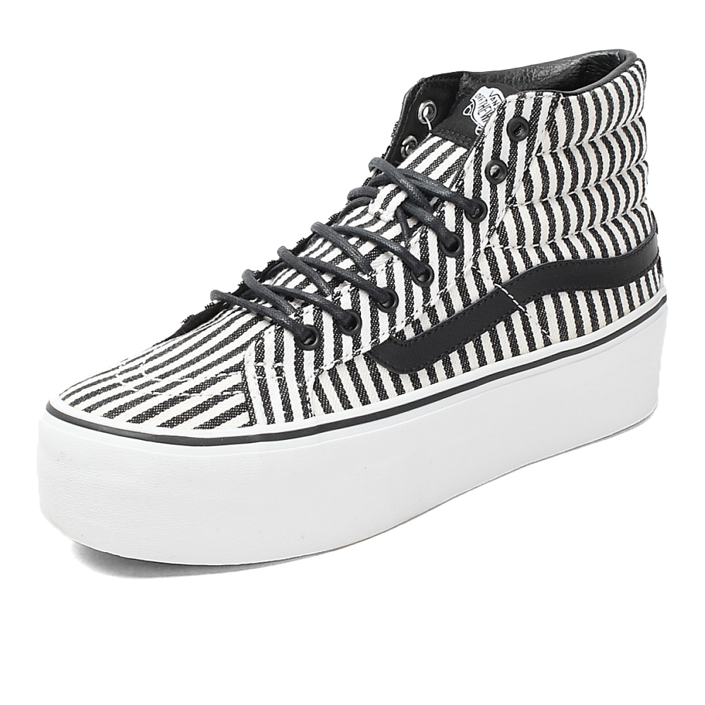 vans万斯 女子高帮黑白条纹硫化鞋vn-0rrfegz